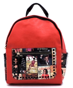 Magazine Cover Collage Whipstitch Pocket Backpack OD2739 MTRED